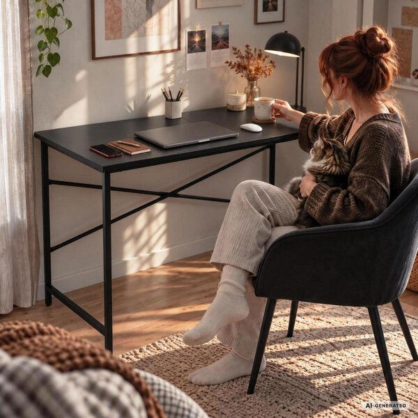 AKORD Furniture Factory Simple Számítógépes Íróasztal Fekete Ipari Stílus