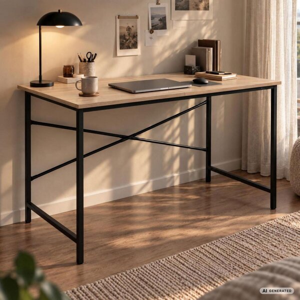 AKORD Furniture Factory Simple Számítógépasztal Sonoma Tölgy Fekete Fémváz Ipari Stílus