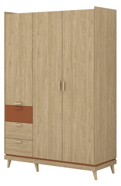 Gardróbszekrény Fertalu 100, Laminált forgácslap, 215x144x57cm, Tölgy, Narancs