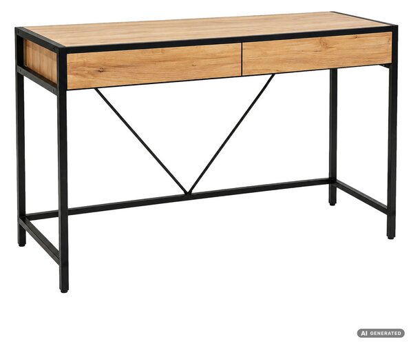 AKORD Furniture Factory Loft Pure Íróasztal Forgácslap Tölgy Craft Fekete Fém Lábak 2 Fiókkal