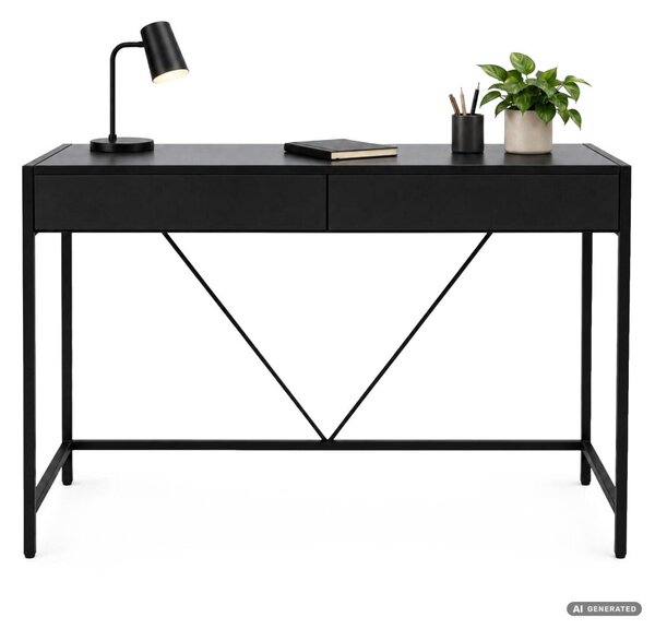 AKORD Furniture Factory Loft Pure Számítógépasztal Fekete 2 Fiókkal Ipari Stílusban