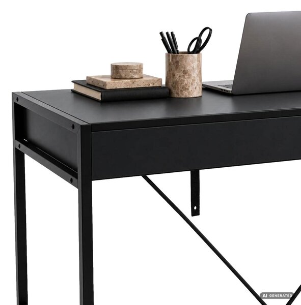 AKORD Furniture Factory Loft Pure Számítógépasztal Fekete 2 Fiókkal Ipari Stílusban