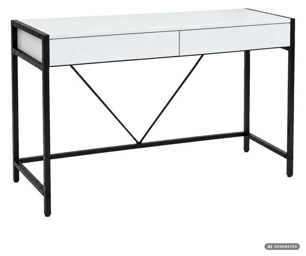 AKORD Furniture Factory Loft Pure Számítógépasztal Fehér Fekete Lábakkal 2 Fiókkal Ipari Stílusban