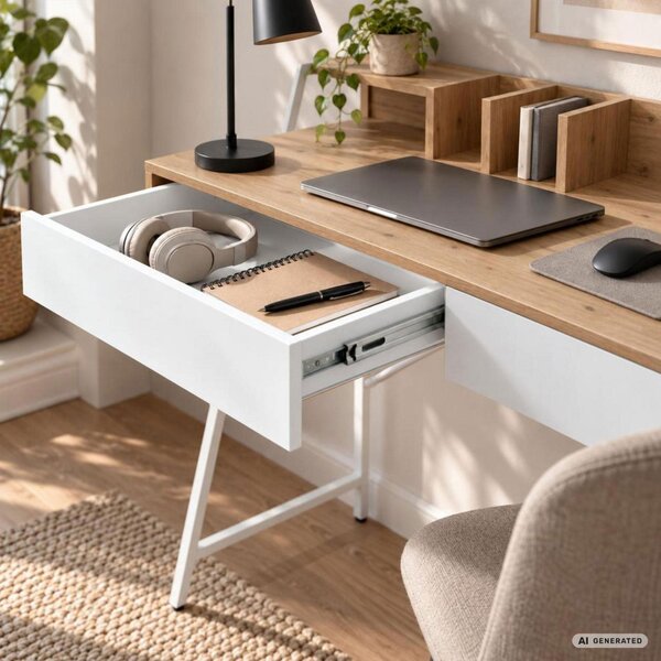 AKORD Furniture Factory ORIX Számítógépes Íróasztal Dió Artisan Fehér Lábakkal Ipari Stílus