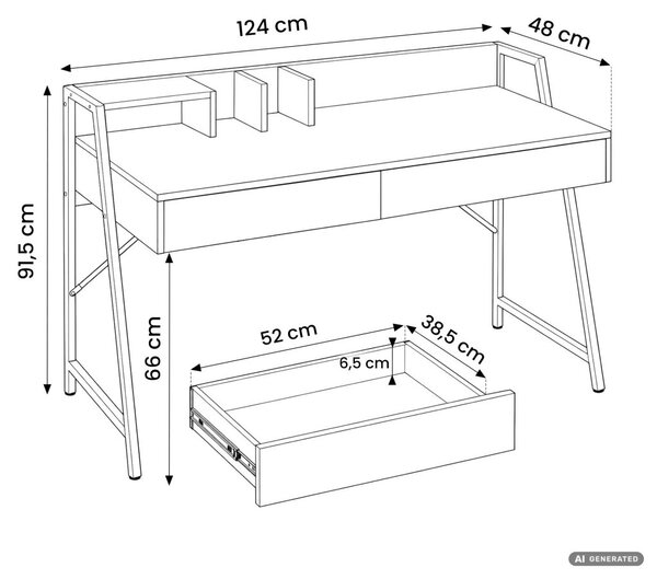 AKORD Furniture Factory ORIX Fehér Számítógépasztal Forgácslap + MDF Fehér Ipari Stílusú 2 Fiókkal