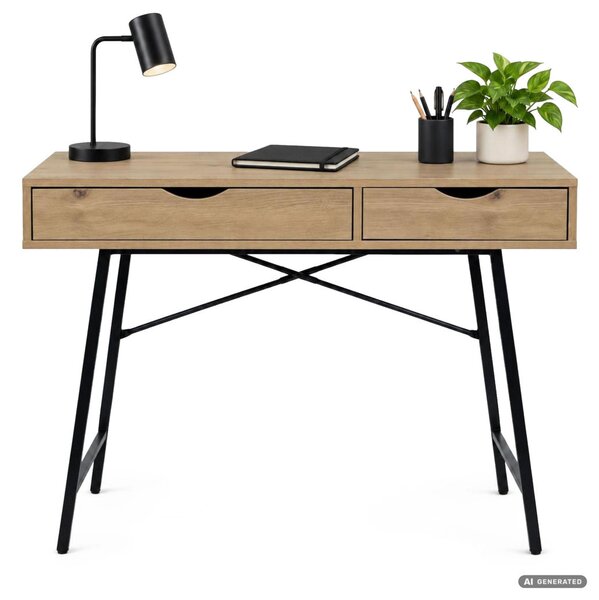 AKORD Furniture Factory RAX Számítógépes Íróasztal Forgácslap Artisan Tölgy Fekete Lábak Ipari Stílus 2 Fiókkal