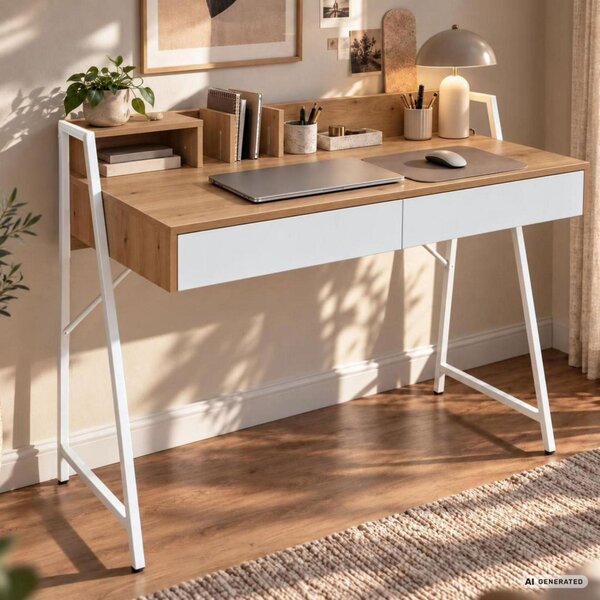 AKORD Furniture Factory ORIX Számítógépes Íróasztal Dió Artisan Fehér Lábakkal Ipari Stílus