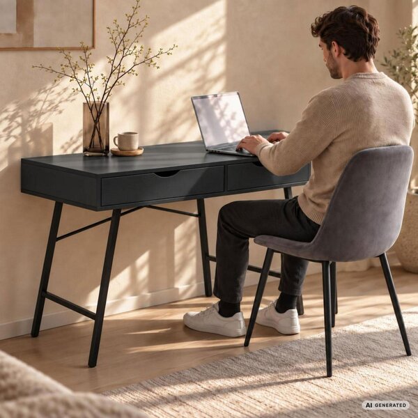 AKORD Furniture Factory RAX Ipari Stílusú Számítógépasztal Fekete 2 Fiókkal