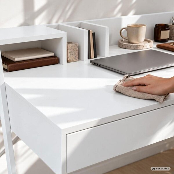 AKORD Furniture Factory ORIX Fehér Számítógépasztal Forgácslap + MDF Fehér Ipari Stílusú 2 Fiókkal