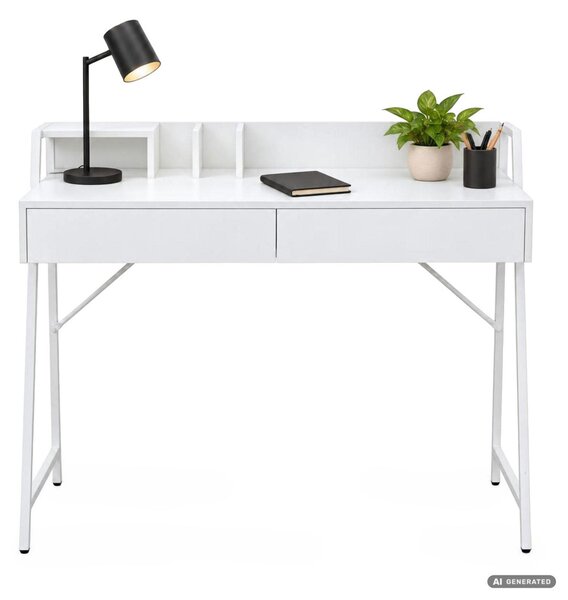 AKORD Furniture Factory ORIX Fehér Számítógépasztal Forgácslap + MDF Fehér Ipari Stílusú 2 Fiókkal
