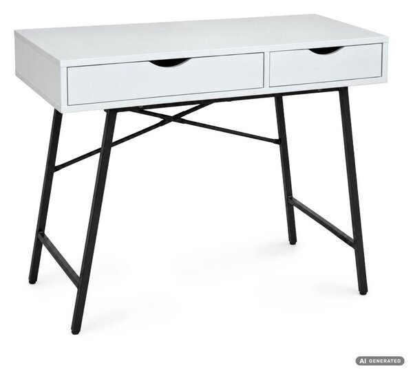 AKORD Furniture Factory RAX Számítógépes Íróasztal Fehér 2 Fiókkal Fekete Fémláb Ipari Stílus