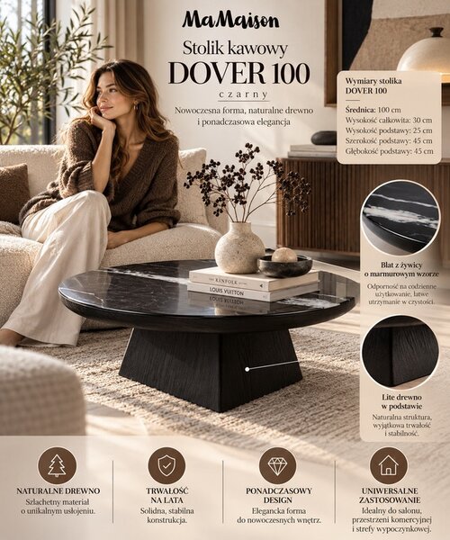 MaMaison Dover 100 dohányzóasztal gyanta márvány mintázatú fekete