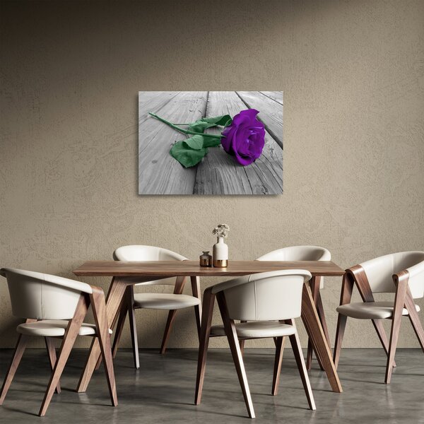 Üveg kép - Lila rózsa zöld szárral (70x50 cm)