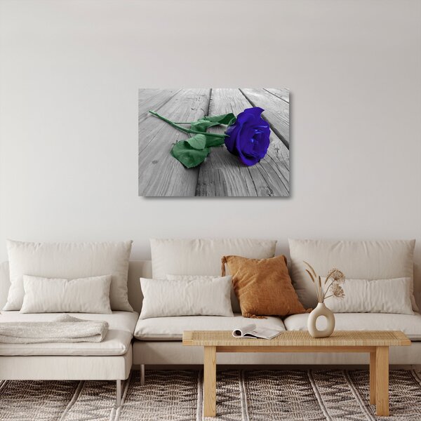 Üveg kép - Kék rózsa zöld szárral (70x50 cm)