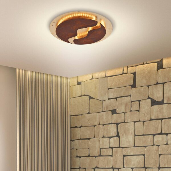 Paul Neuhaus LED mennyezeti lámpa Nevis, kerek, Ø50cm, bar.-ar., dimmelhető, Barna / rozsda, Nappali / Étkező, fém, Modern