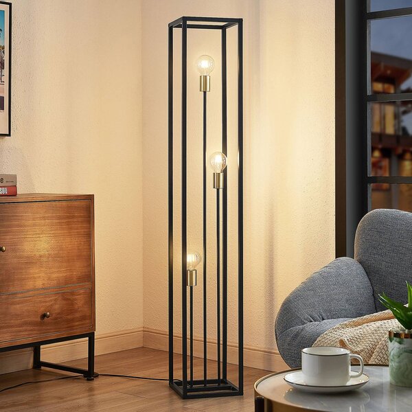 Lindby állólámpa Tiliane, fekete, fém, 3 lámpás, 153cm, Fekete, Nappali / Étkező, fém, Modern