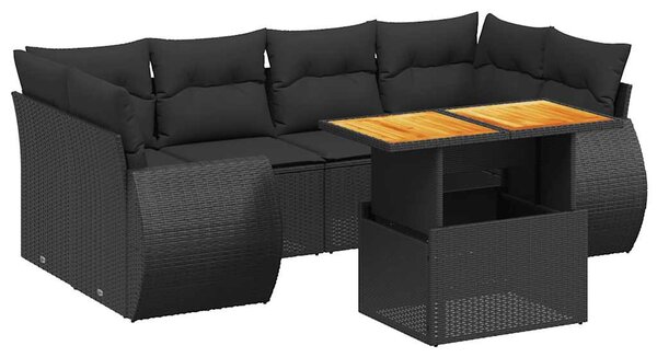 7 részes fekete polyrattan kerti ülőgarnitúra párnával