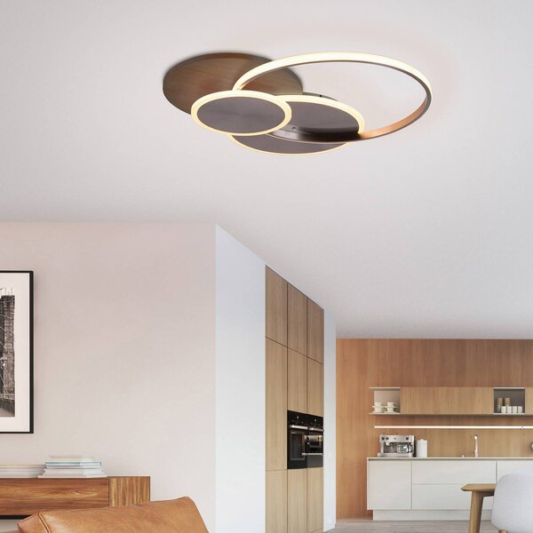 Paul Neuhaus LED mennyezeti lámpa Palma, fa, CCT, 65cm, fényerőszabályzóval, dimmelhető, Sötét fa, Nappali / Étkező, Alumínium