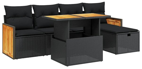 6 részes fekete polyrattan kerti ülőgarnitúra párnákkal