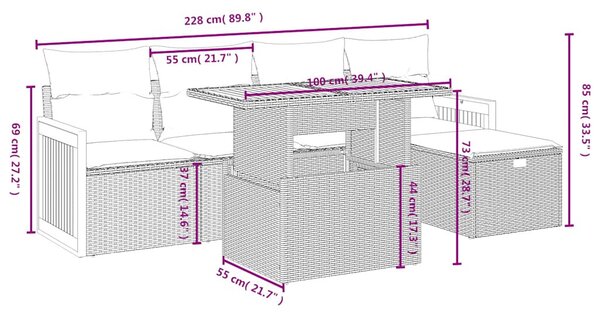 6 részes fekete polyrattan kerti ülőgarnitúra párnákkal