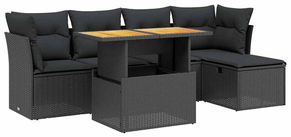 6 részes fekete polyrattan kerti ülőgarnitúra párnákkal