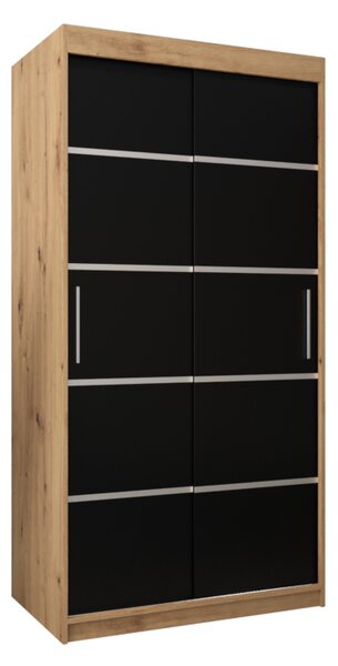 VERONA 1 100 tolóajtós szekrény, 100x200x62, tölgy artisan/fekete