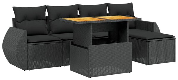 6 részes fekete polyrattan kerti ülőgarnitúra párnákkal