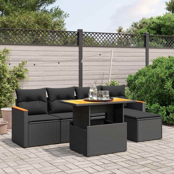 6 részes fekete polyrattan kerti ülőgarnitúra párnákkal