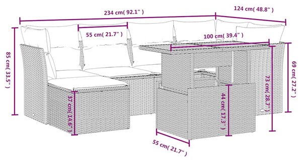 7 részes fekete polyrattan kerti ülőgarnitúra párnával