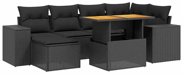 7 részes fekete polyrattan kerti ülőgarnitúra párnával