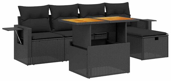 6 részes fekete polyrattan kerti ülőgarnitúra párnákkal