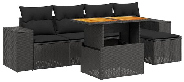 6 részes fekete polyrattan kerti ülőgarnitúra párnákkal