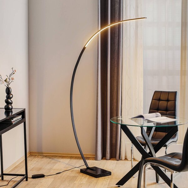 Trio Lighting LED íves állólámpa, fekete matt, dimmelhető, Fekete, Nappali / Étkező, fém, Modern