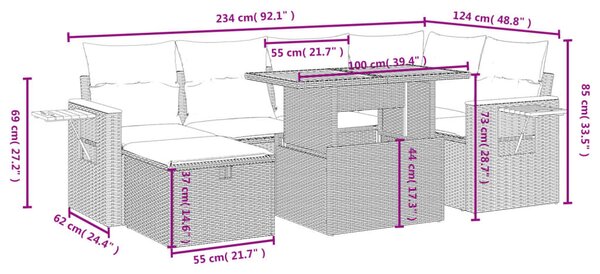 7 részes fekete polyrattan kerti ülőgarnitúra párnával