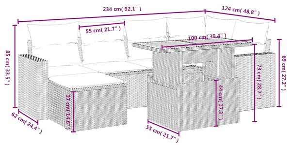 7 részes fekete polyrattan kerti ülőgarnitúra párnával