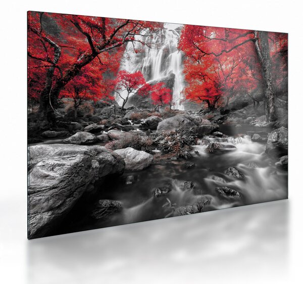 Üveg kép - Vízesések az őszi tájban (70x50 cm)