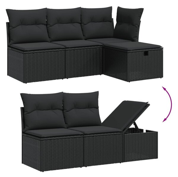 7 részes fekete polyrattan kerti ülőgarnitúra párnával