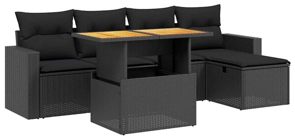 6 részes fekete polyrattan kerti ülőgarnitúra párnákkal