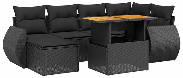 7 részes fekete polyrattan kerti ülőgarnitúra párnával