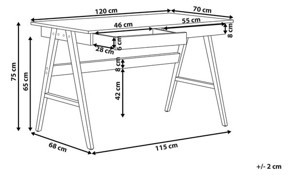 Íróasztal SHESLAY Világosbarna 120 cm 70 cm fiókokkal