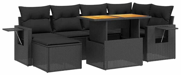 7 részes fekete polyrattan kerti ülőgarnitúra párnával