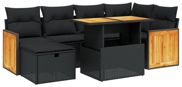 7 részes fekete polyrattan kerti ülőgarnitúra párnával