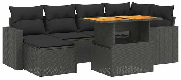 7 részes fekete polyrattan kerti ülőgarnitúra párnával