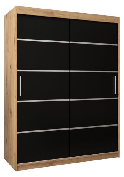VERONA 1 150 tolóajtós szekrény, 150x200x62, tölgy artisan/fekete