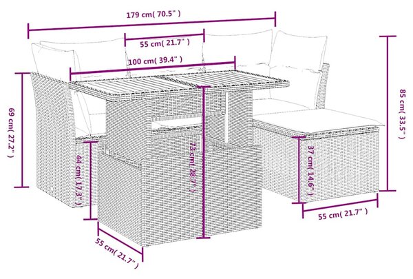 6 részes fekete polyrattan kerti ülőgarnitúra párnákkal