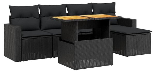 6 részes fekete polyrattan kerti ülőgarnitúra párnákkal