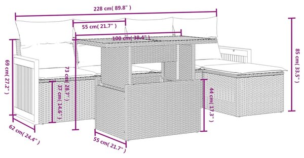 6 részes fekete polyrattan kerti ülőgarnitúra párnákkal