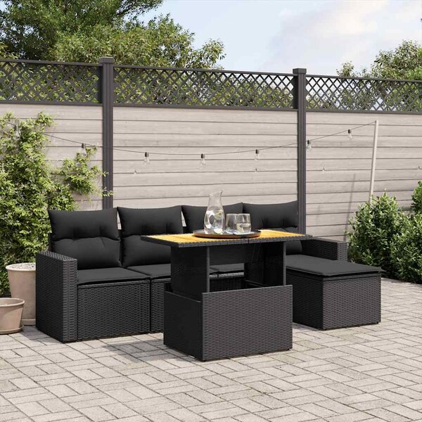 6 részes fekete polyrattan kerti ülőgarnitúra párnákkal
