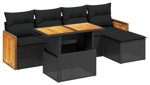 6 részes fekete polyrattan kerti ülőgarnitúra párnákkal
