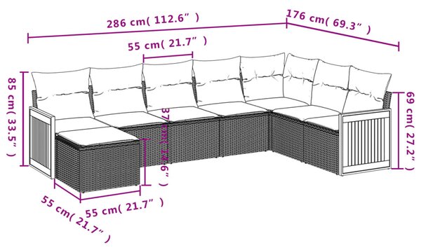 8 részes bézs polyrattan kerti ülőgarnitúra párnával